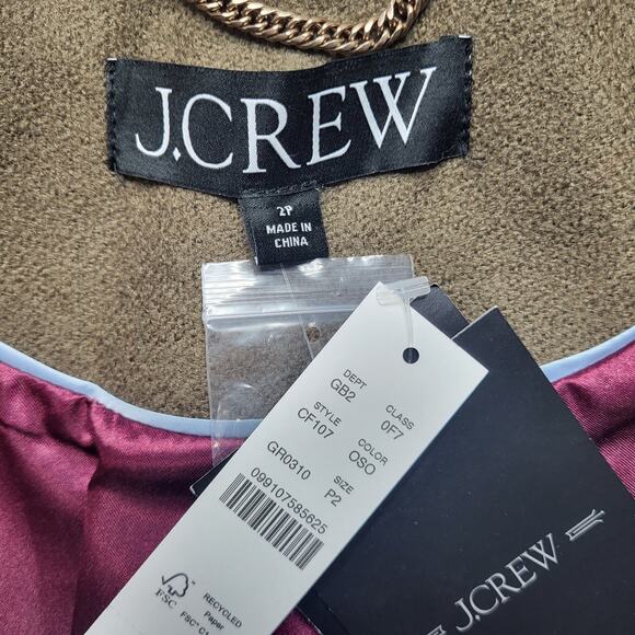 J Crew Petite Palais Double Breasted Topcoat Italian Wool Coat Jacket Green 2P - Picture 8 of 9